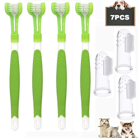 3 Sided Dog Toothbrush with Silicone Finger Toothbrush Pet Toothbrush