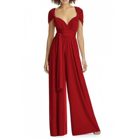(Red, XL / UK 14-16) Womens Elegant Party Wear Convertible Multiway Wrap Palazzo Wide Leg Jumpsuit