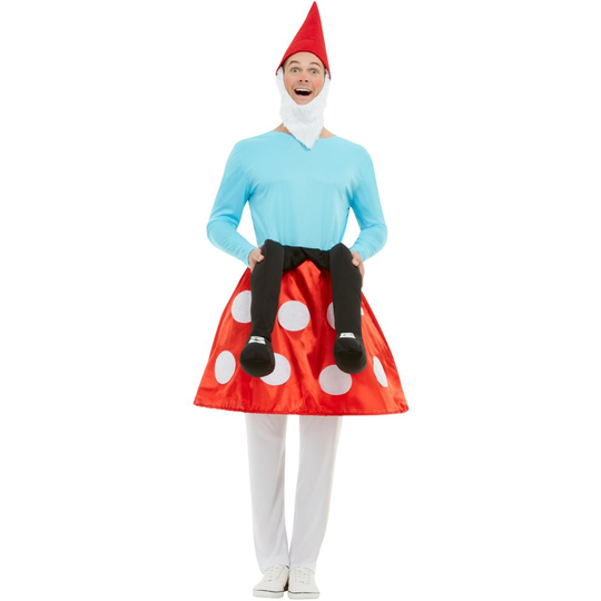 Gnome Toadstool costume Men Blue Red with shell pant legs pseudo beard and hat Male costume Size