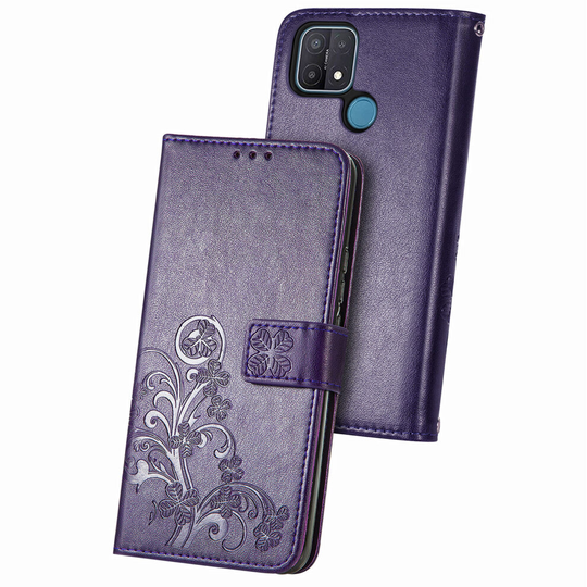 OPPO A15 Case Premium PU Leather Folio Cover Magnetic purple