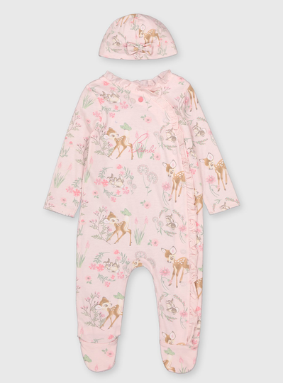 Disney Bambi Pink Sleepsuit & Hat - 3-6 months