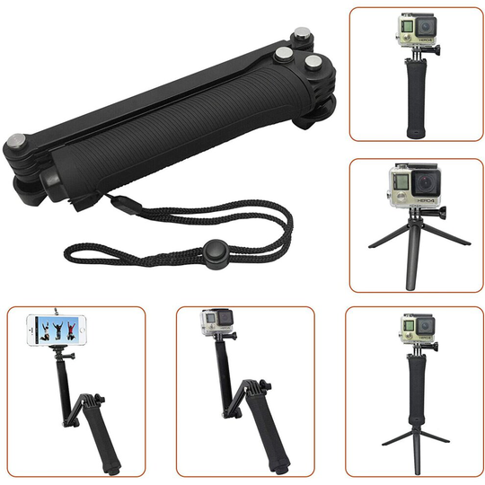3 Way Folding Monopod Selfie Tripod Holder for GoPro Fusion/Hero 2018/7/6/5/4/3+/3 Session SJ4000 Xiaomi Yi 4K Camera Accessories