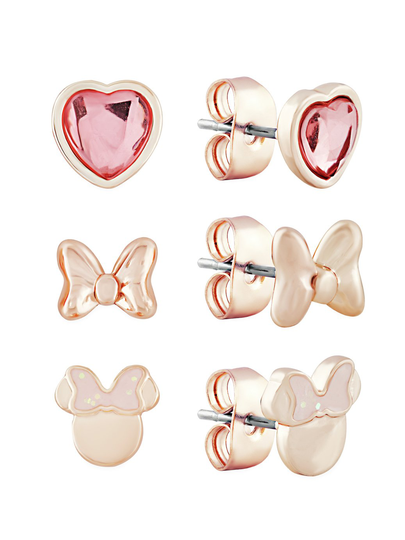 Disney Rose Gold Crystal Minnie Stud Earrings - Set of 3