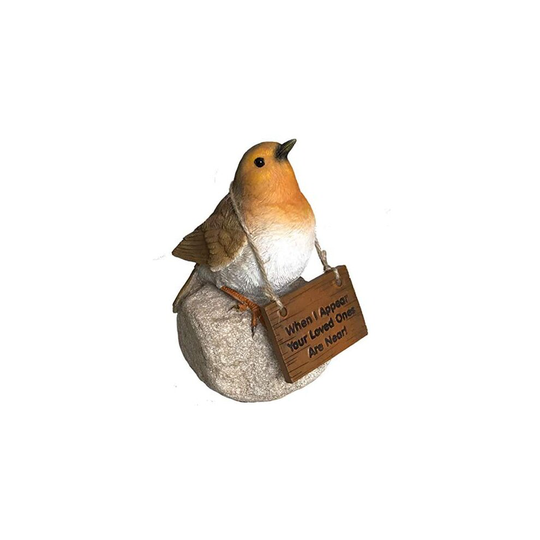 Animal Crackers Remembrance Robin with 'Loved ones are near' sign memorial grave ornament or bird lover gift