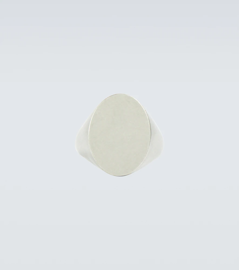 Logo-engraved oval silver ring