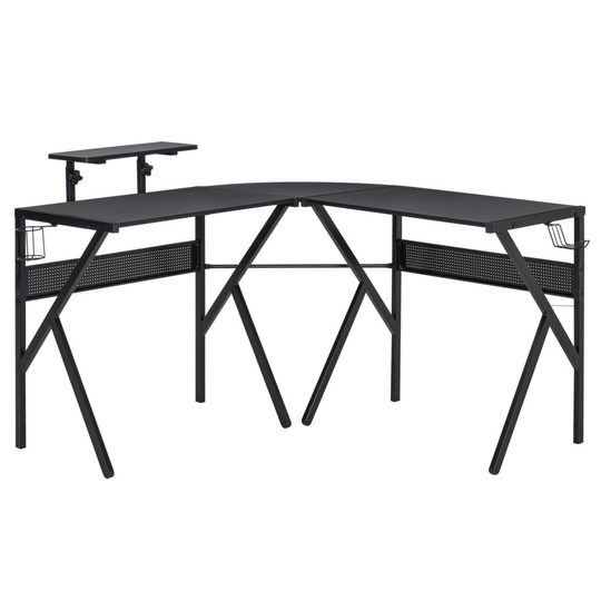 HOMCOM Corner Gaming Desk w/ Adjustable Monitor Stand Cup Holder Black