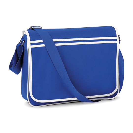 (Bright Royal/White) BagBase Plain Retro School Uni Work Laptop Cross Body Satchel Messenger Bag