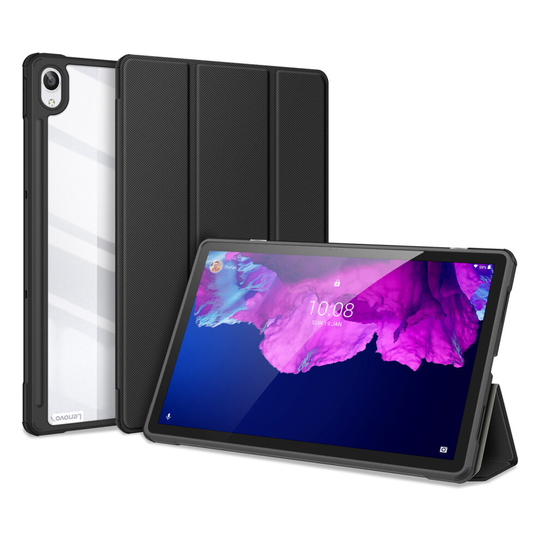 Case for Lenovo Tab P11 - Pad Plus,Folio Trifold Stand Smart Cover with Detachable Slim Hard Shell Transparent Back Cover - Black