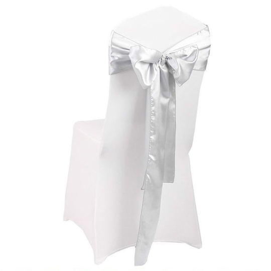 (Silver) Satin Chair Cover Sashes Fuller Bow Ribbon Wedding Banquet Party Décor 10 Pcs