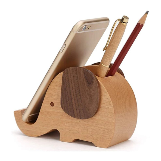 Yoillione Wooden Pen Phone Stand Elephant Phone Holder Animal Phone Stand,Desk Decoration Wood Elephant Pen Holder,Xmas Gifts/Christmas Gift Ideas for