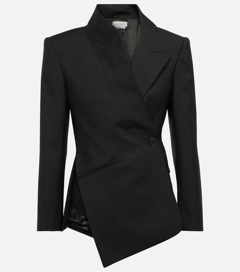 Asymmetric wool and mohair blazer