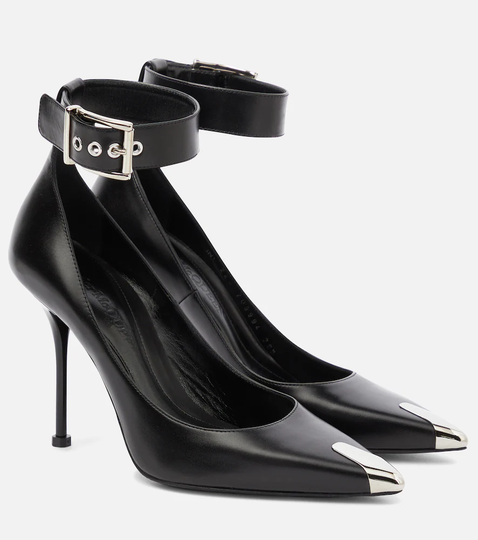 Punk ankle-strapped leather pumps