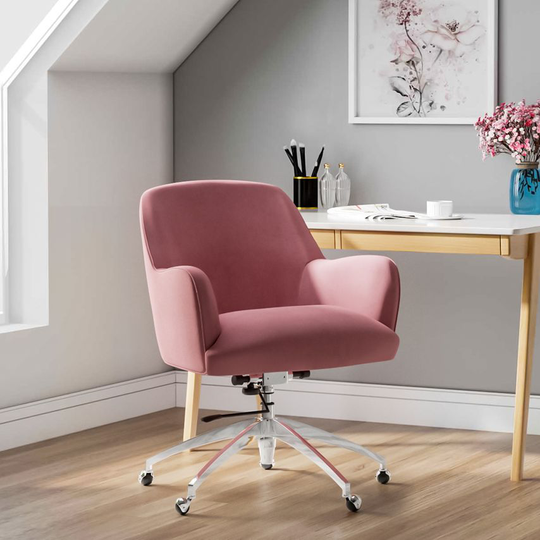 Living and Home Velvet Adjustable Swivel Office Chair, Pink