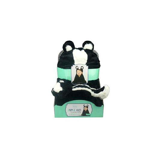 Little Miracles Animal Hugs Collection - Hooded Blanket with Plush, 2 Piece Set Skunk