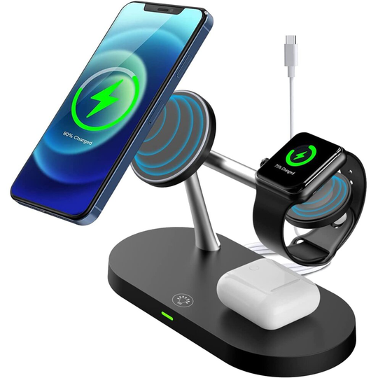 5 in 1 Magnetic Wireless Charger Stand with Night Light, 15W Fast QI Wireless Charging Station Stand Dock, for iPhone 13/12...