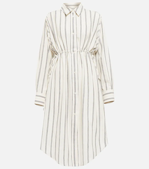 Striped cotton and wool shirt dress