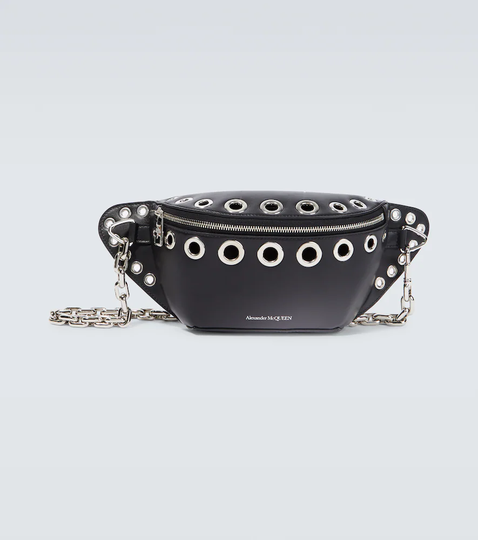 Biker embellished leather belt bag