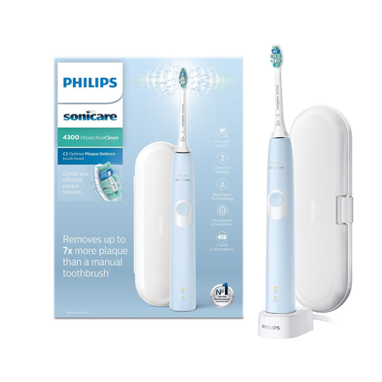Philips Sonicare ProtectiveClean 4300 Electric Toothbrush with Travel Case - Light Blue (UK 2-pin Bathroom Plug) - HX6803/03