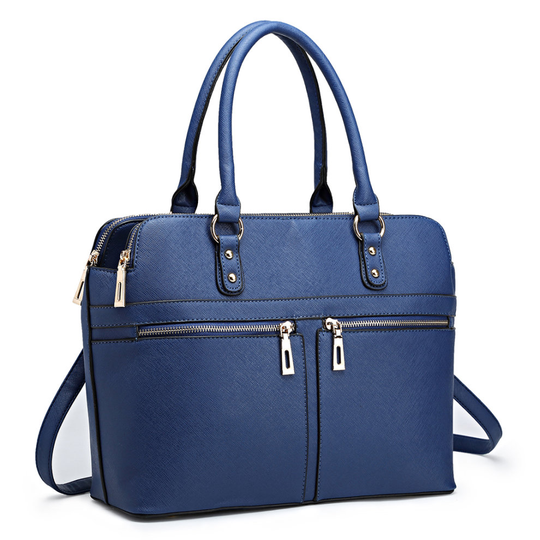 (Navy ) Miss Lulu Women Leather Handbag Laptop Shoulder Bag Tote Navy