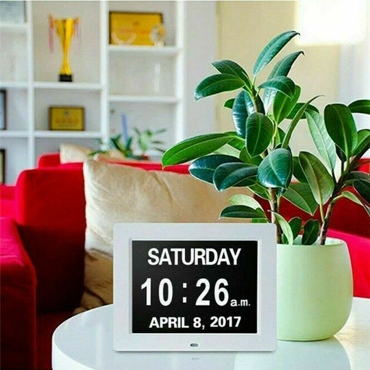 (White) Digital Day Alarm Clock LED Calendar Dementia Time