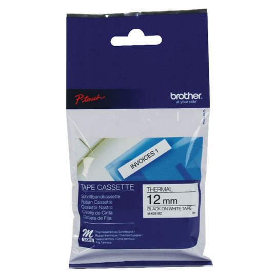 Brother P-Touch M Tape 12mm Black /White (Width: 12mm, length 8 metres) MK231BZ