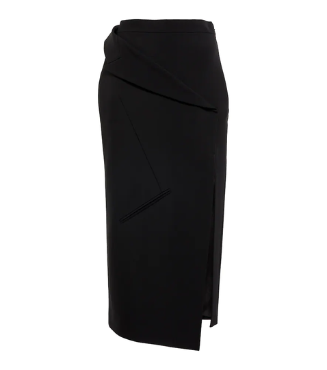 High-waist virgin wool midi skirt