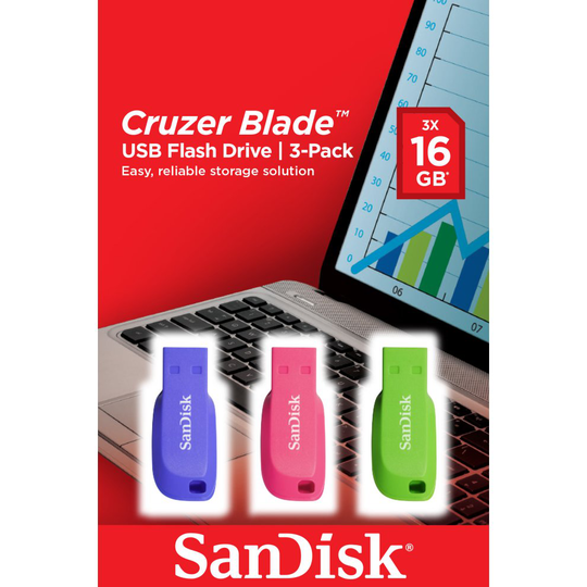 Sandisk Cruzer Blade 16GB 16GB USB 2.0 USB Type-A connector Blue,...