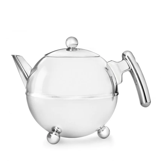 Bredemeijer Teapot Double Wall Bella Ronde Design 0.75L in Polished Steel Finish