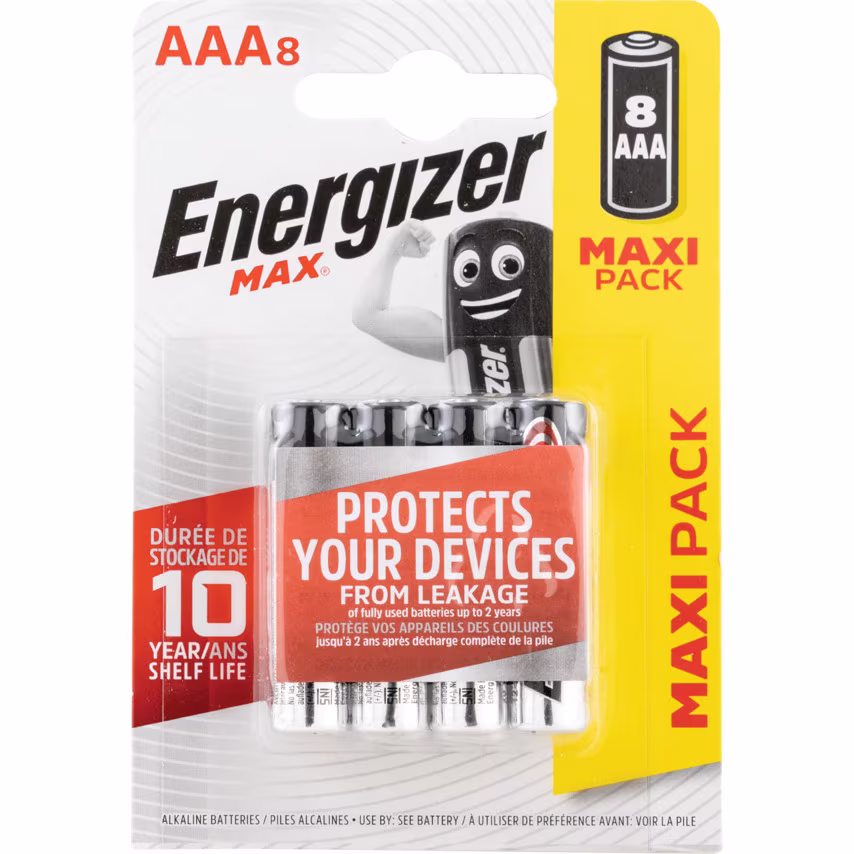 Energizer E92 AAA Max Batteries Pack of 8 12100
