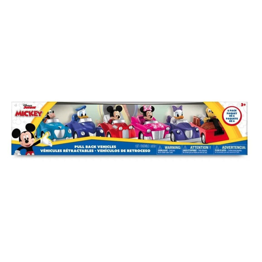 Disney Pull Back Cars 6 Pack With Mickey, Minnie, Goofy & Pluto