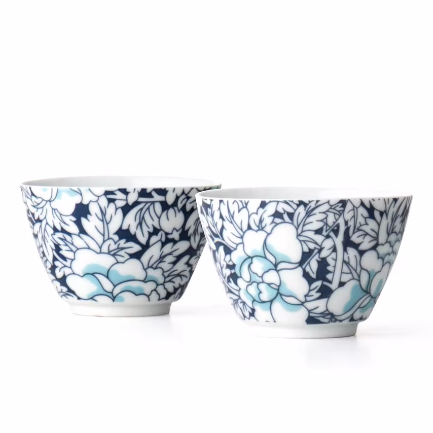 Bredemeijer Tea Cups Yantai Design in Porcelain Set of 2in Blue