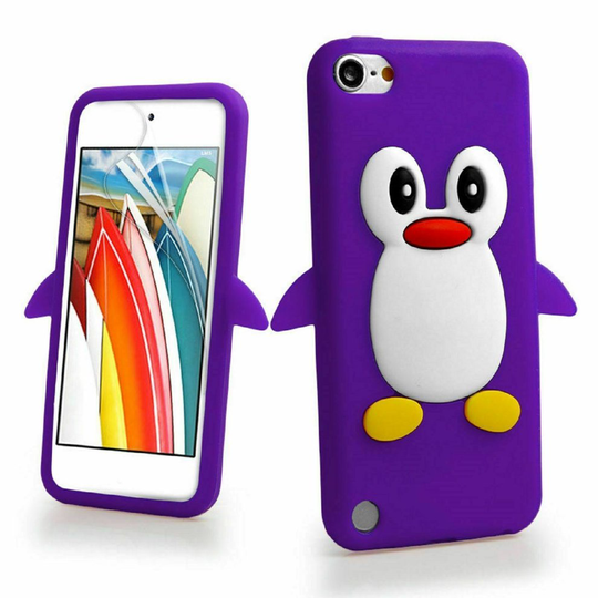 (Purple) Ameego 3D Penguin Silicone Gel Case Cover For iPod Touch 5th Generation