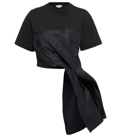Hybrid Drape asymmetric cotton and faille T-shirt