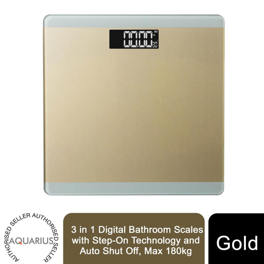 Aquarius 3 in 1 Digital Bathroom Weighing Scales, Gold