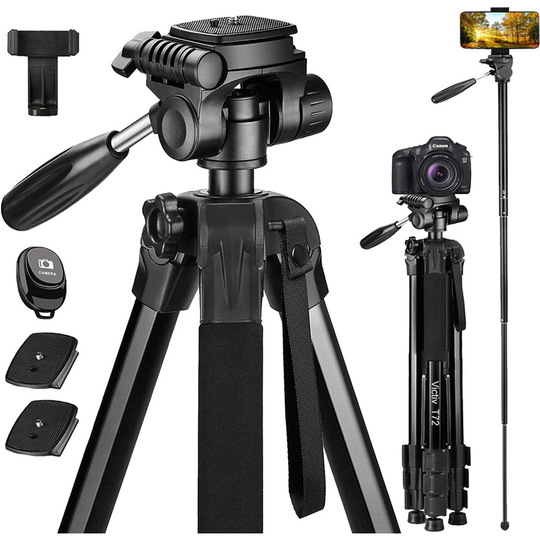 Victiv 72-inch Camera Tripod Aluminum Monopod T72 Max. Height 182 cm - Lightweight and Compact for Travel with 3-way Swivel Head and 2 Quick Release