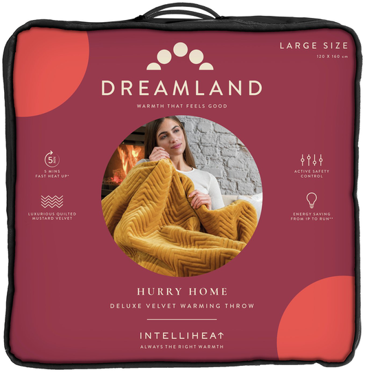 Dreamland Herringbone Velvet Heated Throw-Mustard
