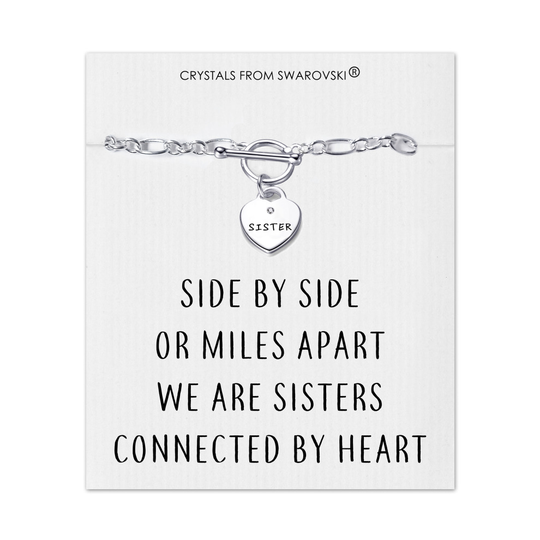 Sister Charm Bracelet with Quote Card Created with Swarovski Crystals