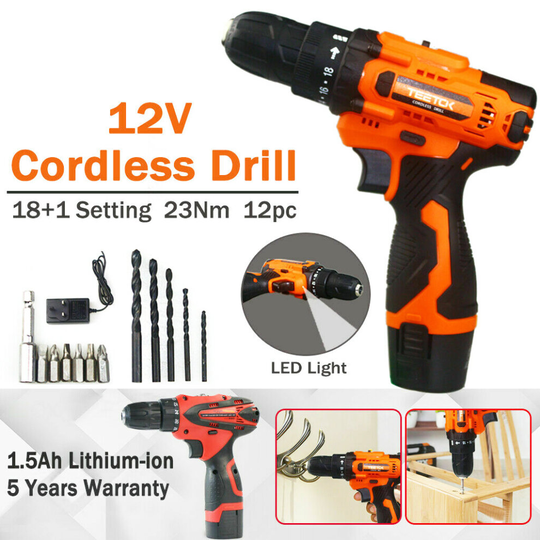 12V Mini Cordless Combi Drill Driver Screwdriver Set Li-ion Battery