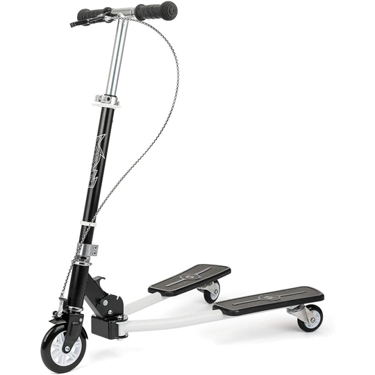 Xootz Kids Y Flicker Scissor Scooter, Folding 3 Wheel Tri Drifter Scooter with Adjustable Handlebars - Black/White