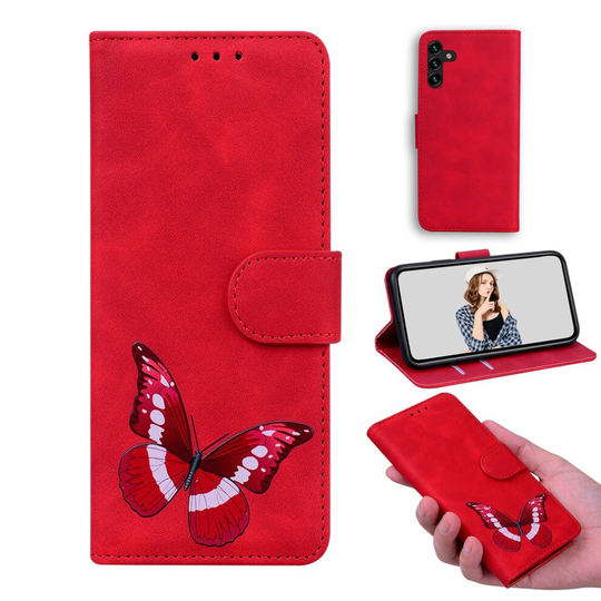 Case for Samsung Galaxy A13 5G Butterfly Cover Premium Leather Magnetic- Red