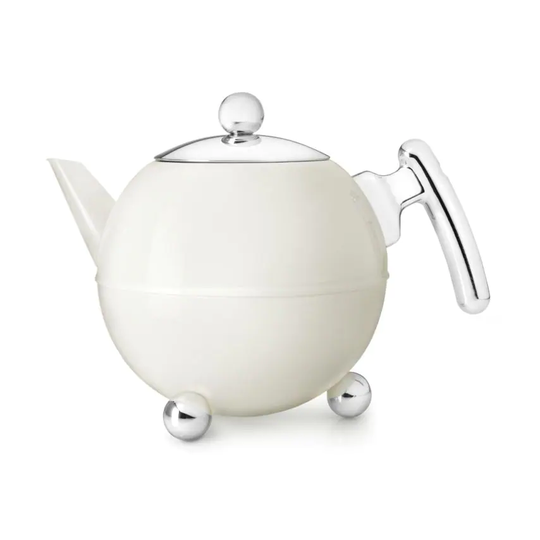 Bredemeijer Teapot Double Wall Bella Ronde Design 1.2L in White with Chrome Fitt