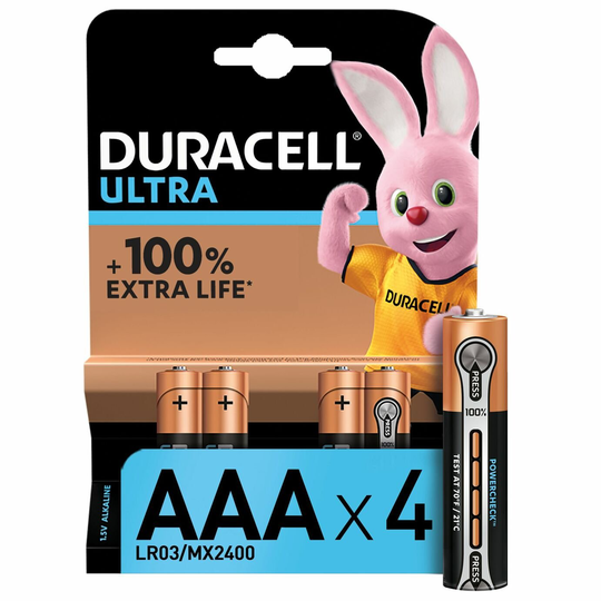 Duracell Ultra AAA Alkaline Batteries - Pack of 4