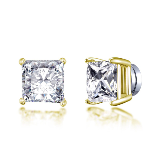 Gold Plated Square Magnetic Clip On Stud Earrings Created with Swarovski Crystals