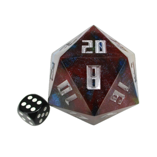 TDSO Hand Finished Sharp Edge Green & Purple With Silver Ink MASSIVE 55mm D20 Dice