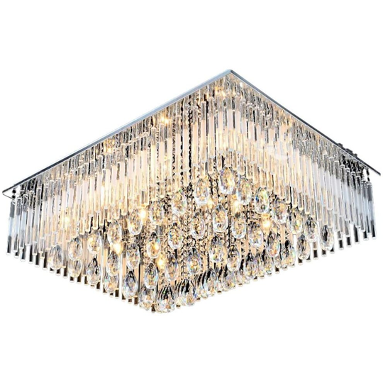 (70x50x35cm 27W) 6002 Genuine K9 Crystal Flush Ceiling Light Chandelier 3 Colours Dimmable+Remote CTRL+Bluetooth Speakers