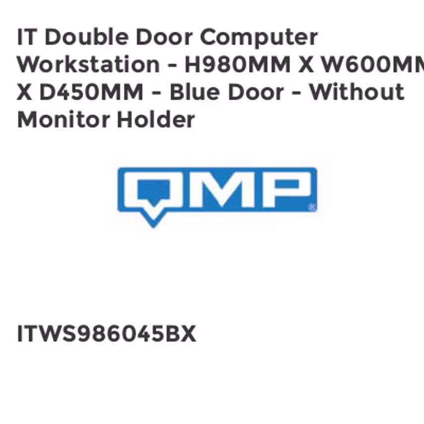 QMP IT Double Door Computer Workstation - H980mm x W600mm x D450mm - Blue Door -