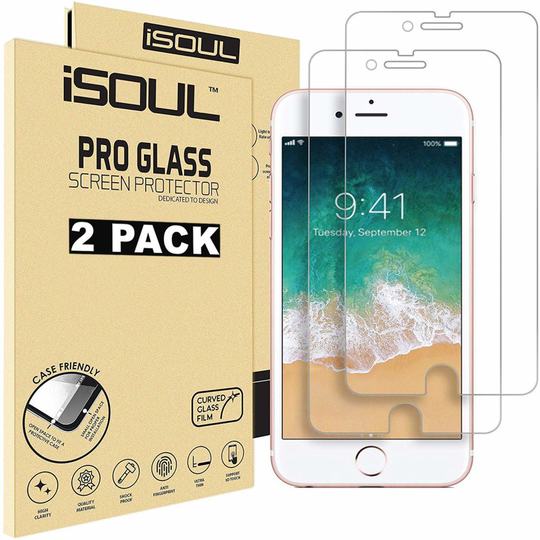 [2 Pack] Screen Protector for Apple iPhone 8 Plus 7 Plus Tempered Glass Film 9h HD iSOUL, Premium Accessories 0.26mm Shatterproof Protection 5.5"...