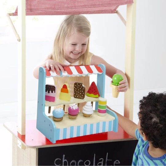 The Magic Toy Shop Childs Wooden Ice Cream Shop Lolli Stand Pretend Play Food Set Toy