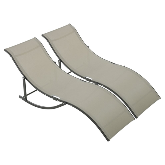 Outsunny Set of 2 Zero Gravity Lounge Chair Recliners Lounger Khaki