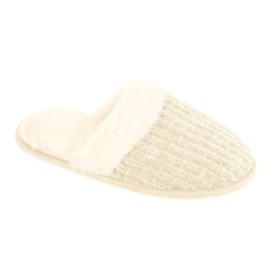 (3-4 UK, Cream) Slumberzzz Womens/Ladies Faux Fur Trim Slippers